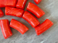 Acrylic curved tube beads, red orange tube bracelet beads, resin tube beads accent statement bracelet, stretch bracelet beads