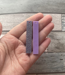 Lavender Glitter acrylic stick Beads, Rectangle geometric shape acrylic 50mm Long Earring or Necklace pendant bead 1 one hole jewelry purple