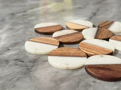 Wood Grain + creamy white resin Beads, round cutout acrylic 29mm Earring Necklace pendant bead, one hole at top DIY wooden blanks