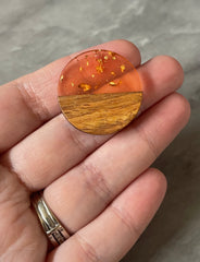 wood Grain + gold foil orange resin Beads, round cutout acrylic 29mm Earring Necklace pendant bead, one hole at top DIY wooden blanks