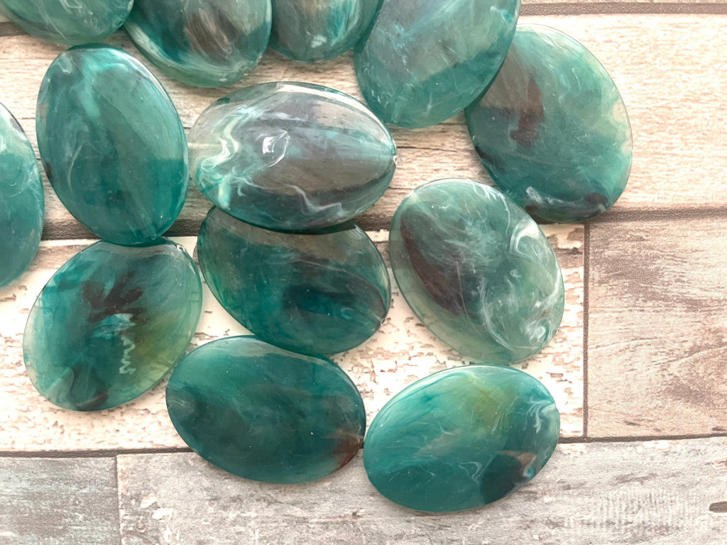 Emerald Green Smooth Swirly Oval 40mm acrylic beads, chunky craft supplies, wire bangle jewelry making necklace, dark green beads