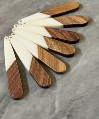 Wood Grain + White Resin Beads, geometric shape acrylic 45mm Long Earring or Necklace pendant bead 1 one hole teardrop rectangle stick