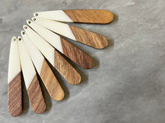 Wood Grain + White Resin Beads, geometric shape acrylic 45mm Long Earring or Necklace pendant bead 1 one hole teardrop rectangle stick