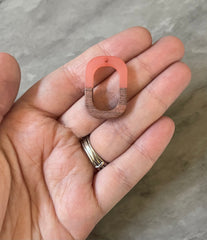 Brown wood & Coral Resin Beads, oval cutout acrylic 28mm Earring Necklace pendant bead, one hole at top DIY blanks wood grain jewelry