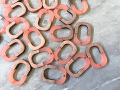 Brown wood & Coral Resin Beads, oval cutout acrylic 28mm Earring Necklace pendant bead, one hole at top DIY blanks wood grain jewelry