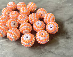 Neon Orange rhinestone gem chunky beads, 20mm colorful round bubblegum jewelry making beads, girls necklace bracelet earrings