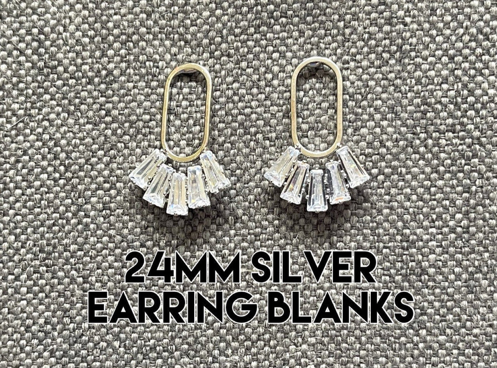 24mm Rhinestone Silver Fans post earring blanks, silver drop earring, silver stud earring, silver jewelry, dangle DIY earring making round