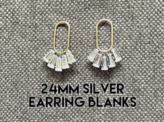 24mm Rhinestone Silver Fans post earring blanks, silver drop earring, silver stud earring, silver jewelry, dangle DIY earring making round