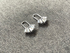 24mm Rhinestone Silver Fans post earring blanks, silver drop earring, silver stud earring, silver jewelry, dangle DIY earring making round