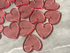Pink Acrylic Heart, pink heart charm, connector charm Valentines Day jewelry, holiday earrings, 2 holes heart earrings