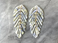 Lavender Large feather flower pendants, brass leaves flutter, Statement earring bottom jewelry long necklace bead floral purple