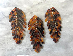 Turquoise Large feather flower pendants, brass leaves flutter, Statement earring bottom jewelry long necklace bead floral brown black