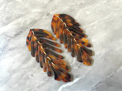 Turquoise Large feather flower pendants, brass leaves flutter, Statement earring bottom jewelry long necklace bead floral brown black