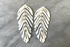 Cream Large feather flower pendants, brass leaves flutter, Statement earring bottom jewelry long necklace bead floral eggshell