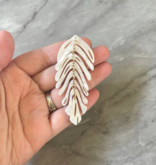 Cream Large feather flower pendants, brass leaves flutter, Statement earring bottom jewelry long necklace bead floral eggshell