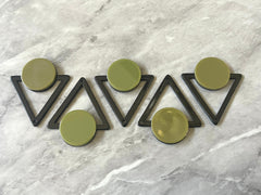Mod Style Olive Green & Black Beads, circle cutout acrylic 43mm Earring or Necklace pendant bead, one hole at top, colorful statement