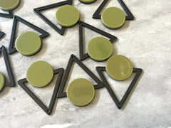 Mod Style Olive Green & Black Beads, circle cutout acrylic 43mm Earring or Necklace pendant bead, one hole at top, colorful statement