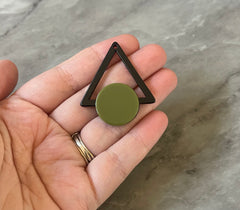 Mod Style Olive Green & Black Beads, circle cutout acrylic 43mm Earring or Necklace pendant bead, one hole at top, colorful statement