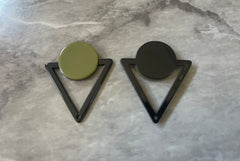 Mod Style Olive Green & Black Beads, circle cutout acrylic 43mm Earring or Necklace pendant bead, one hole at top, colorful statement