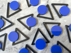 Mod Style Royal Blue & Black Beads, circle cutout acrylic 43mm Earring or Necklace pendant bead, one hole at top, colorful statement
