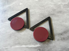 Mod Style Maroon & Black Beads, circle cutout acrylic 43mm Earring or Necklace pendant bead, one hole at top, colorful statement red