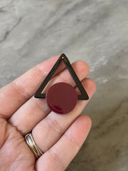 Mod Style Maroon & Black Beads, circle cutout acrylic 43mm Earring or Necklace pendant bead, one hole at top, colorful statement red