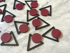 Mod Style Maroon & Black Beads, circle cutout acrylic 43mm Earring or Necklace pendant bead, one hole at top, colorful statement red