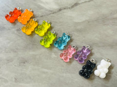 Bear Pendants, Gelatin Bear Pendants, 20mm bears with 1 hole, colorful rainbow drop pendants, bear beads, resin pendant necklace earrings