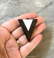 Mod Style White & Black Tuxedo Beads, triangle cutout acrylic 42mm Earring or Necklace pendant bead, one hole at top, colorful statement