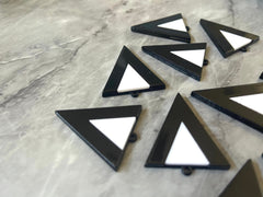 Mod Style White & Black Tuxedo Beads, triangle cutout acrylic 42mm Earring or Necklace pendant bead, one hole at top, colorful statement