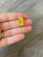 Yellow Bear Pendants, Gelatin Bear Pendants, 20mm bears with 1 hole, colorful rainbow drop pendants, bear beads, resin necklace earrings