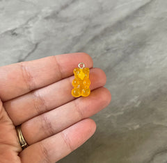 Marigold Bear Pendants, Gelatin Bear Pendants, 20mm bears with 1 hole, colorful rainbow drop pendants, bear beads, resin necklace earrings