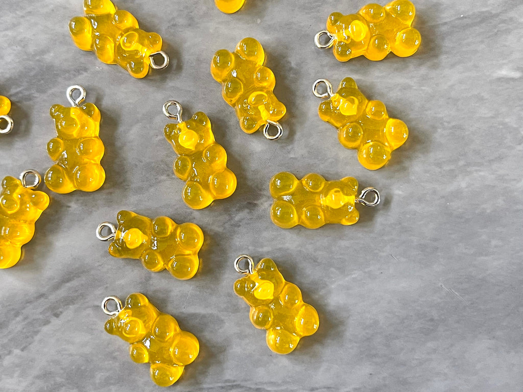 Marigold Bear Pendants, Gelatin Bear Pendants, 20mm bears with 1 hole, colorful rainbow drop pendants, bear beads, resin necklace earrings