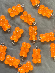 Orange Bear Pendants, Gelatin Bear Pendants, 20mm bears with 1 hole, colorful rainbow drop pendants, bear beads, resin necklace earrings