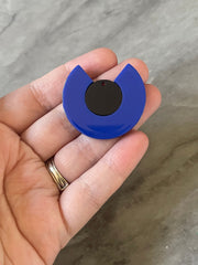 Mod Style Royal Blue & Black Beads, circle cutout acrylic 34mm Earring or Necklace pendant bead, one hole at top, colorful statement