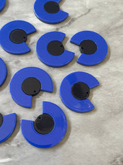 Mod Style Royal Blue & Black Beads, circle cutout acrylic 34mm Earring or Necklace pendant bead, one hole at top, colorful statement