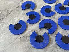 Mod Style Royal Blue & Black Beads, circle cutout acrylic 34mm Earring or Necklace pendant bead, one hole at top, colorful statement