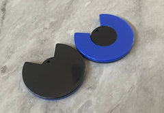 Mod Style Royal Blue & Black Beads, circle cutout acrylic 34mm Earring or Necklace pendant bead, one hole at top, colorful statement