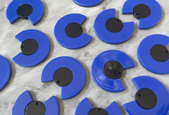 Mod Style Royal Blue & Black Beads, circle cutout acrylic 34mm Earring or Necklace pendant bead, one hole at top, colorful statement