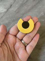 Mod Style Yellow & Black Beads, circle cutout acrylic 34mm Earring or Necklace pendant bead, one hole at top, colorful statement