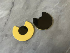 Mod Style Yellow & Black Beads, circle cutout acrylic 34mm Earring or Necklace pendant bead, one hole at top, colorful statement