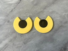Mod Style Yellow & Black Beads, circle cutout acrylic 34mm Earring or Necklace pendant bead, one hole at top, colorful statement