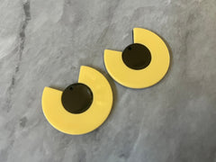 Mod Style Yellow & Black Beads, circle cutout acrylic 34mm Earring or Necklace pendant bead, one hole at top, colorful statement