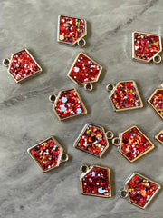 Red Diamond Shaped Glitter Pendant, acrylic earring necklace charm, girly bracelet necklace earring jewelry making, 20mm charms