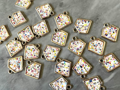 Birthday cake Diamond Shaped Glitter Pendant, acrylic earring necklace charm, girly bracelet necklace earring jewelry making, 20mm charms