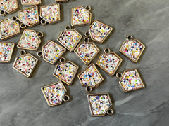 Birthday cake Diamond Shaped Glitter Pendant, acrylic earring necklace charm, girly bracelet necklace earring jewelry making, 20mm charms