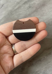 Wood Grain Cream Black resin Beads, round cutout acrylic 37mm Earring Necklace pendant bead, one hole at top DIY wooden blanks brown