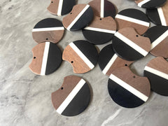Wood Grain Cream Black resin Beads, round cutout acrylic 37mm Earring Necklace pendant bead, one hole at top DIY wooden blanks brown