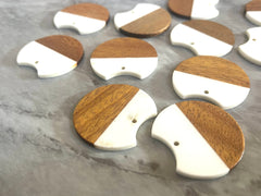 Wood Grain Cream resin Beads, round cutout acrylic 37mm Earring Necklace pendant bead, one hole at top DIY wooden blanks brown white