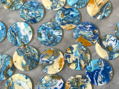 Gold & Blue Turquoise BEACH mosaic Resin Beads, circle cutout acrylic Earring Necklace pendant bead, one hole at top, jewelry acrylic DIY